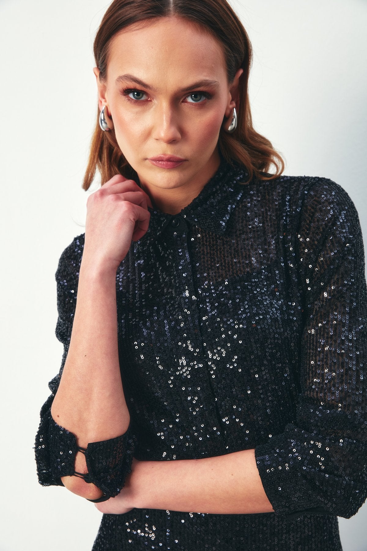 Sequined Casual Shirt - BLACK - LussoCA