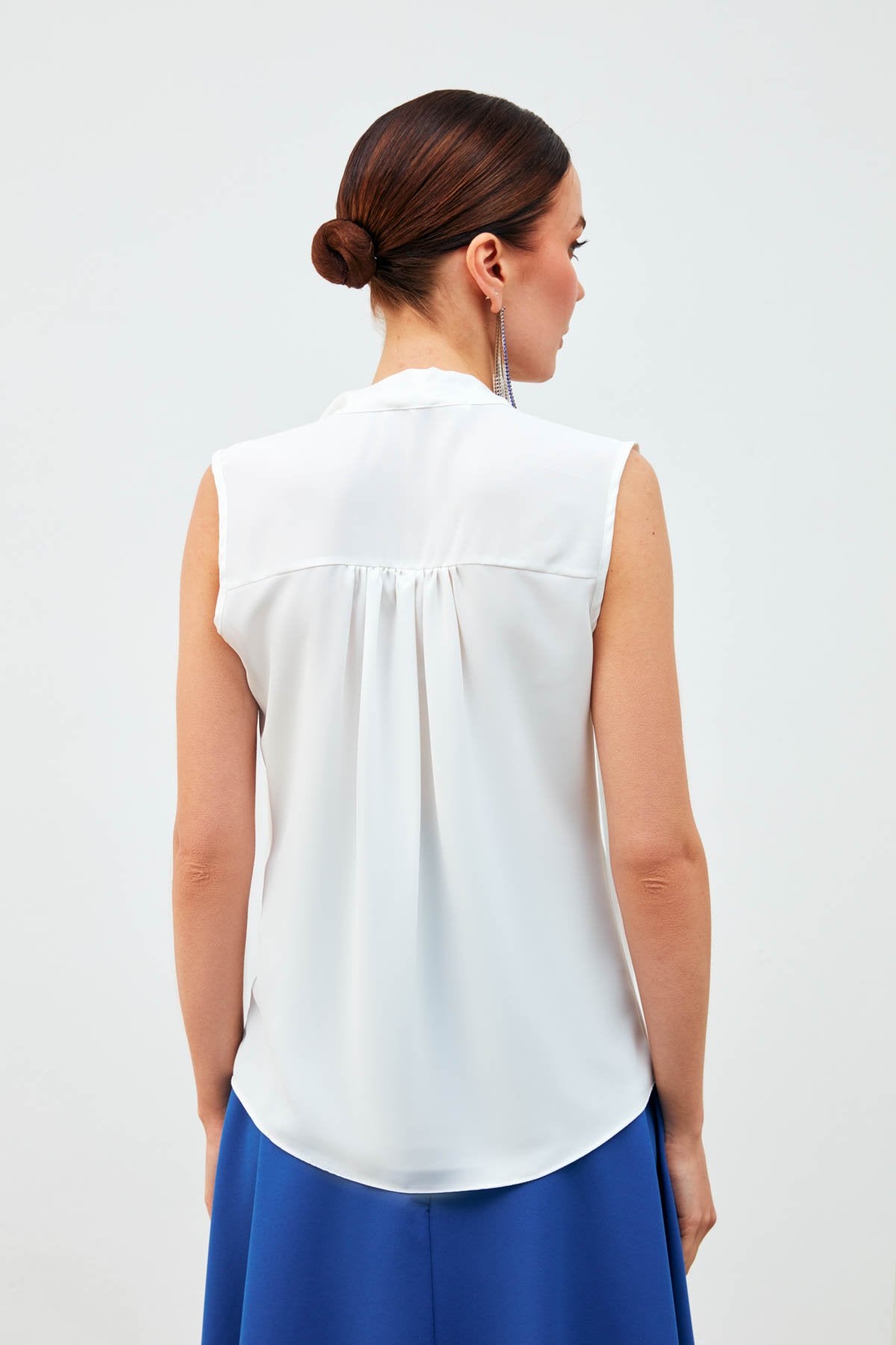 Sleeveless Blouse with Scarf - white - LussoCA