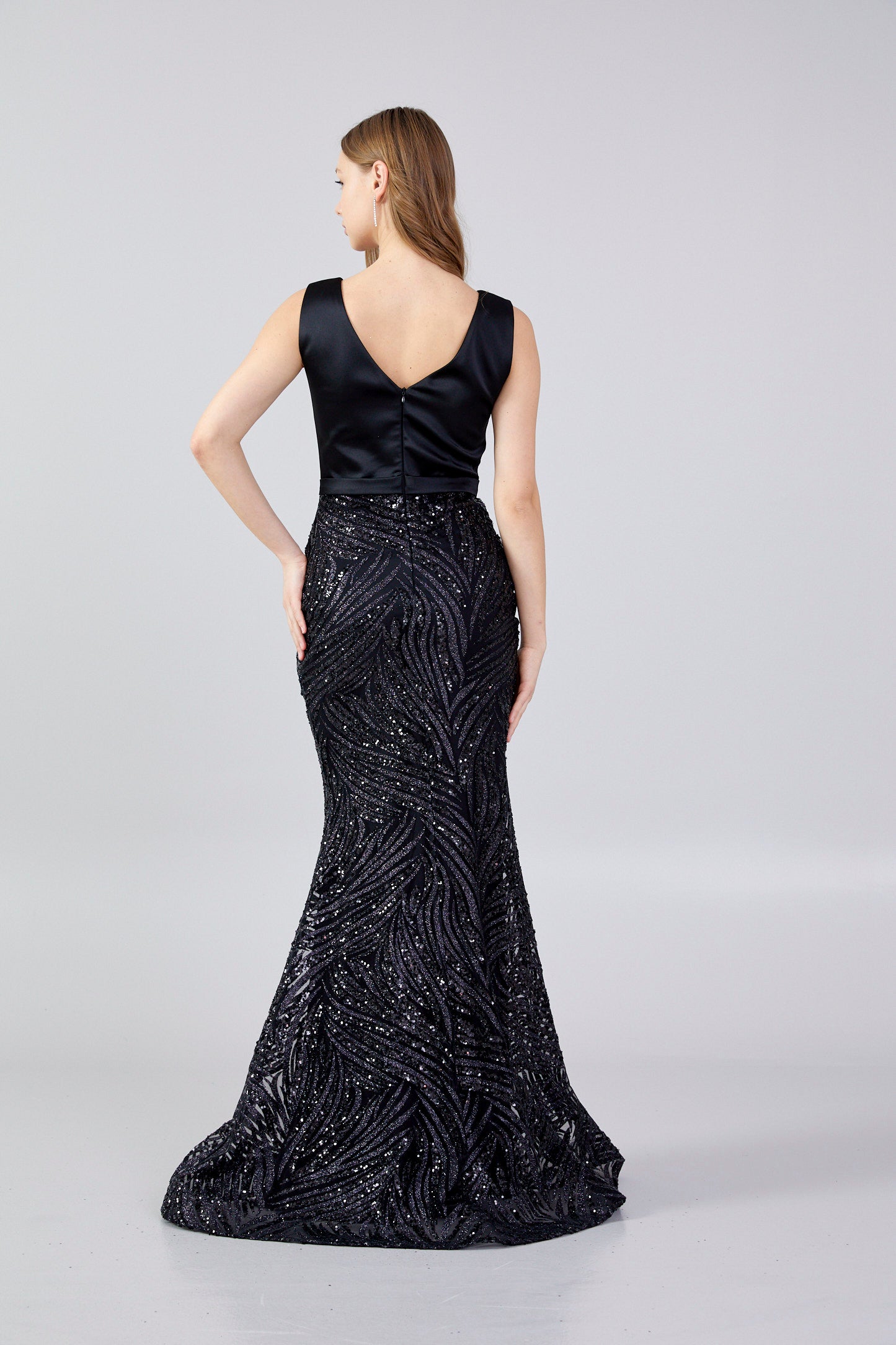 Sleeveless Maxi Sequin Mermaid Regular Black Evening Dress Vıe1320syh Black - LussoCA