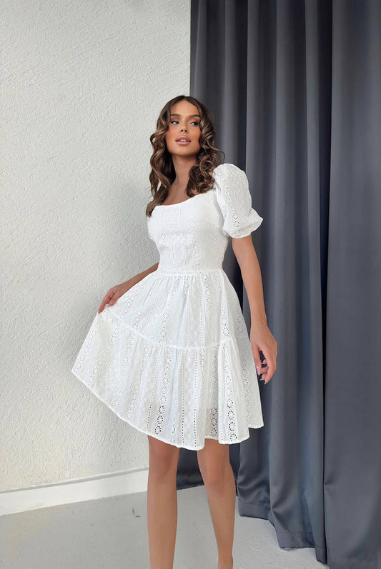 Eyelet short sleeve dress - LussoCA