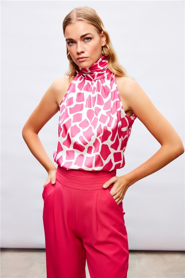 Patterned Sleeveless Blouse - PINK - LussoCA