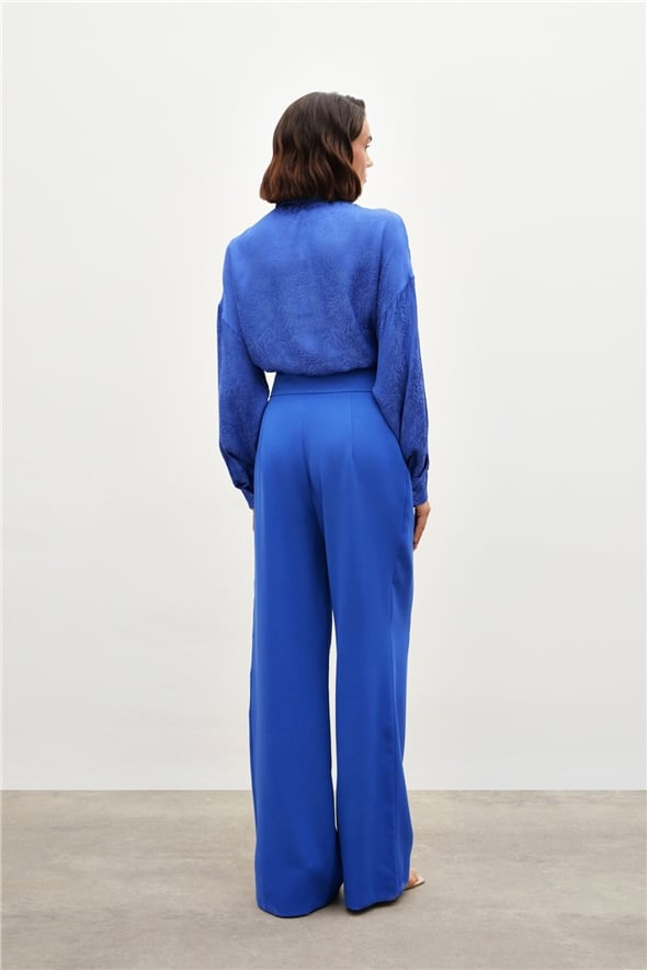 Waist Accessory Wide Leg Trousers - Royal Blue