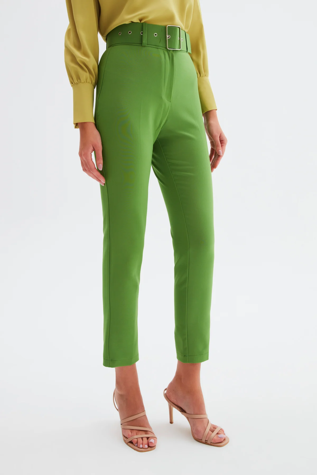 High Waist Belted Trousers - green