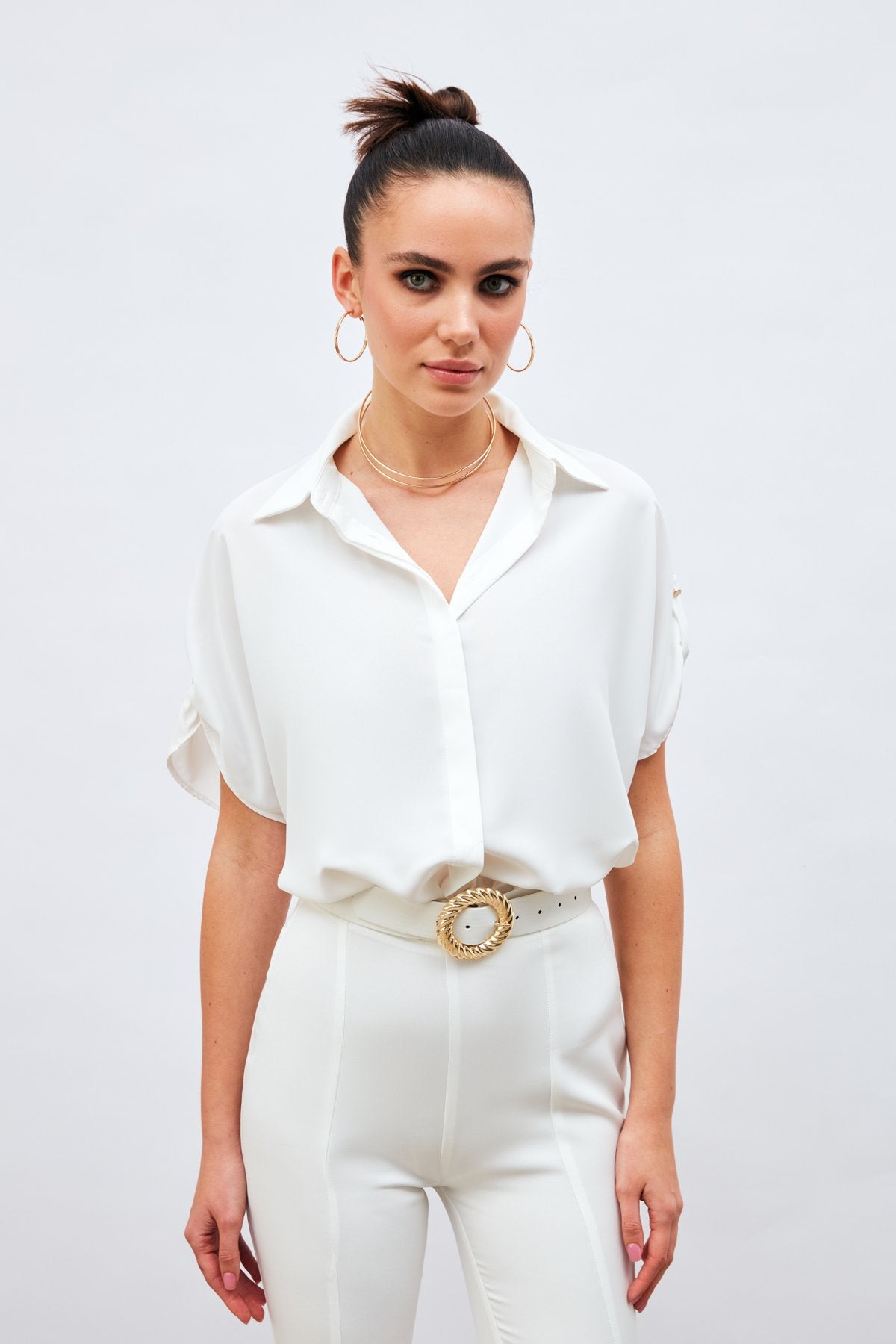 Casual Shirt with Sleeve Detail - EKRU - LussoCA