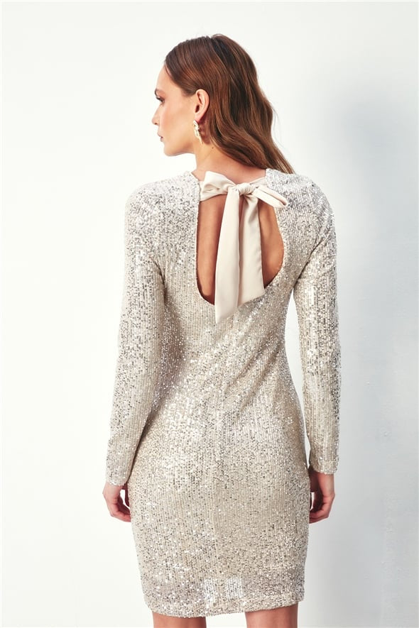 Backless Sequined Dress - LIGHT BEIGE - LussoCA