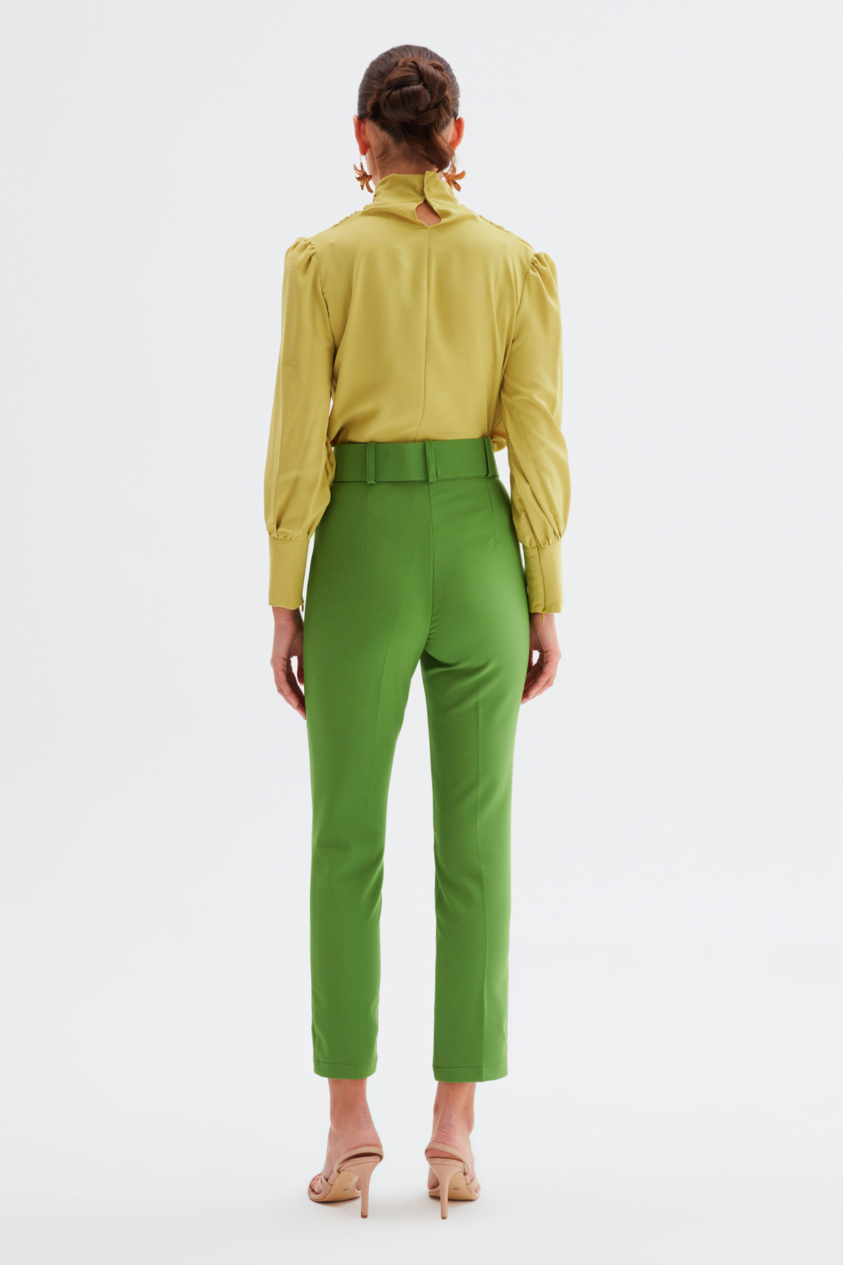 High Waist Belted Trousers - green