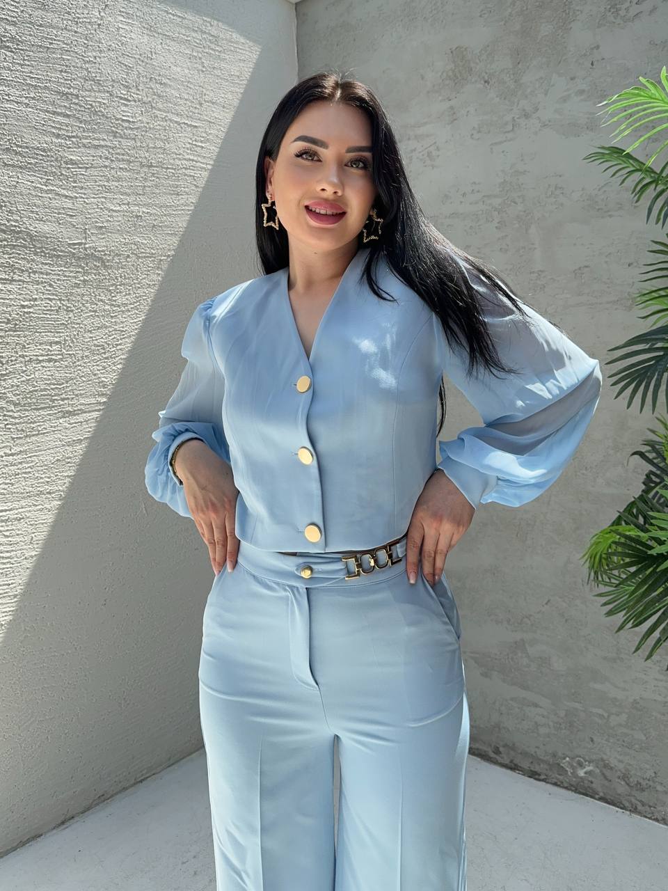 Matching pants with chain belt - Baby Blue - LussoCA