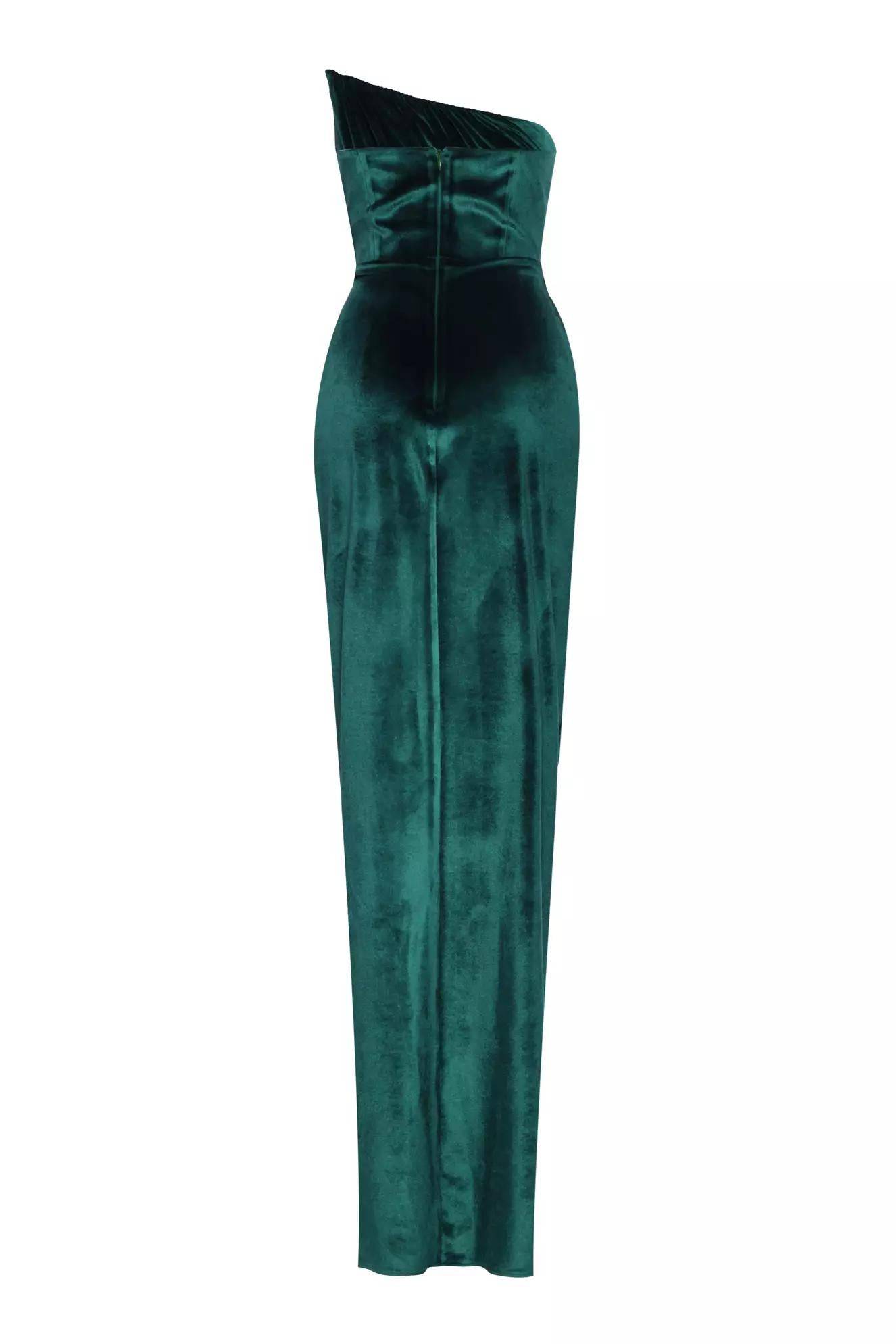 Velvet Strapless Wrap Maxi Dress with slit - Green