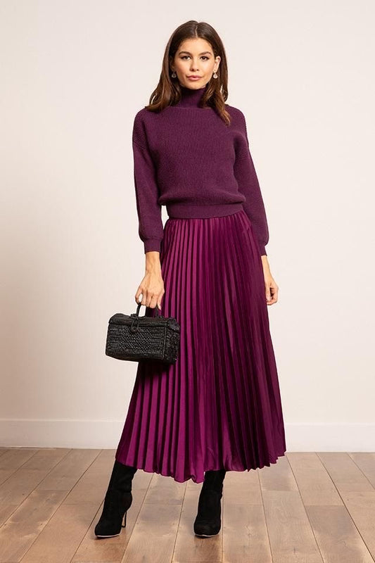 Trendy Shiny Satin Pleated Skirt-Bottom-LussoCA-Purple-One size-LussoCA