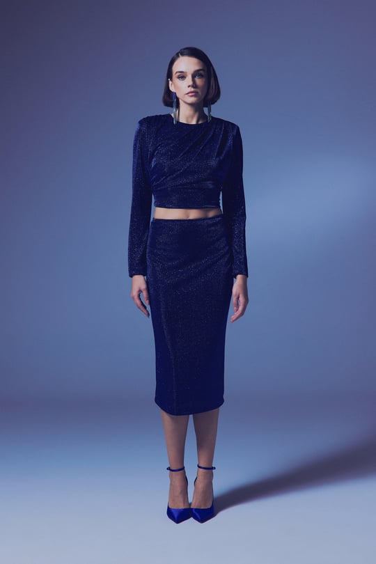 Glittery Midi Pencil Skirt - Royal Blue