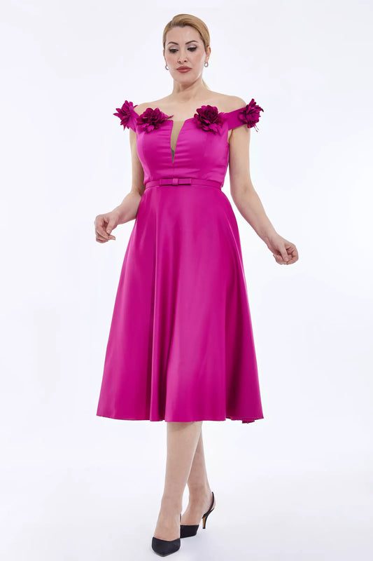 Plus Size Satin Sleeveless Midi Dress - Fuchsia