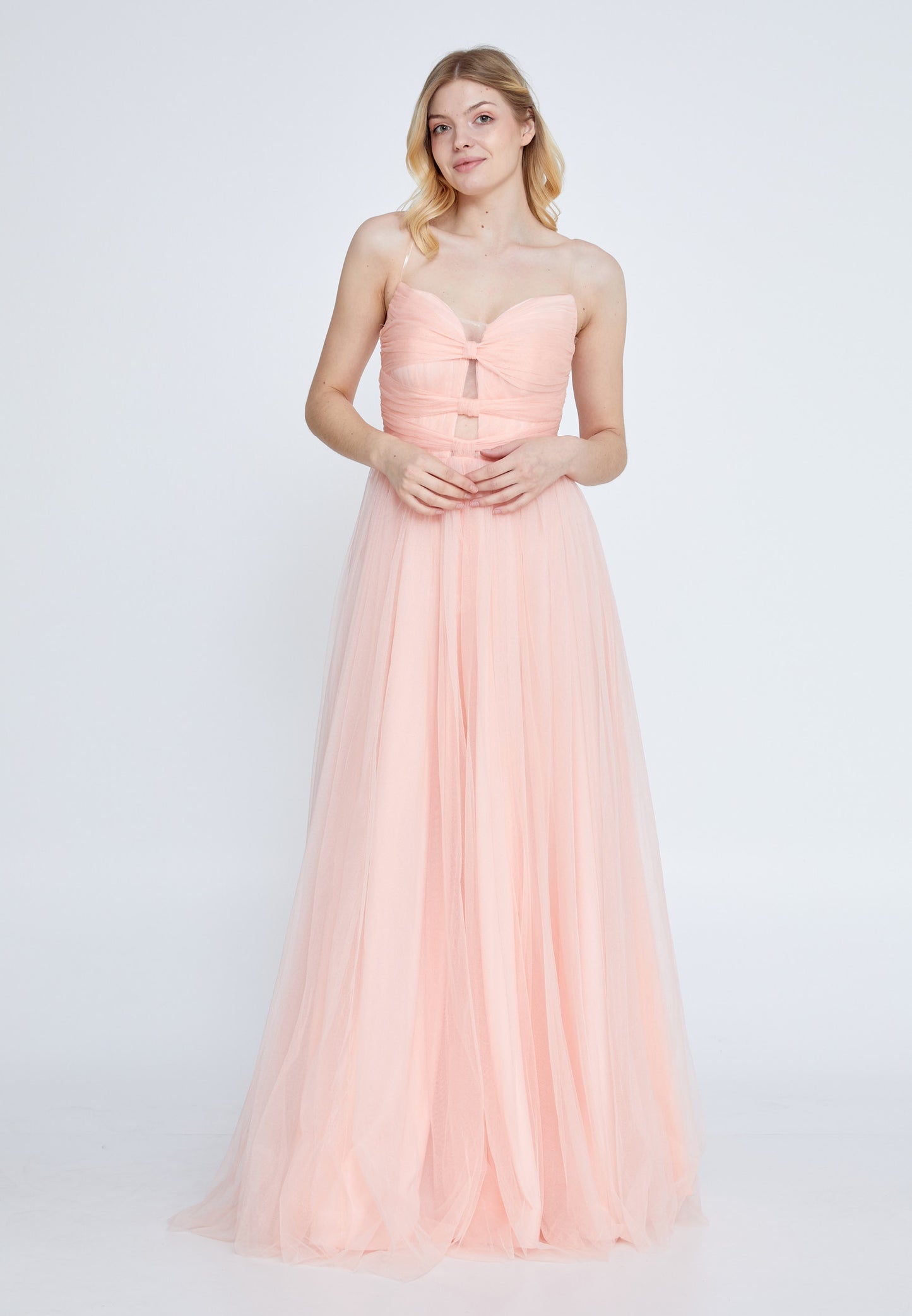 Strapless Maxi Tulle A - Line Regular Prom Dress - Peach - LussoCA