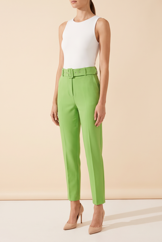 Pants with Belt in Green styled with a white top – women's pants by Lusso
