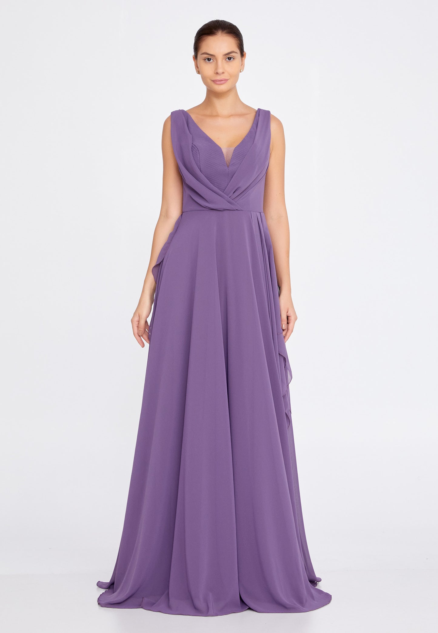 Sleeveless Maxi Chiffon Column Regular Purple Wedding Guest Dress - Purple - LussoCA