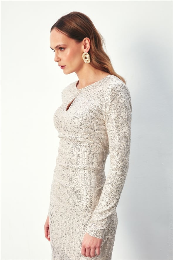 Backless Sequined Dress - LIGHT BEIGE - LussoCA