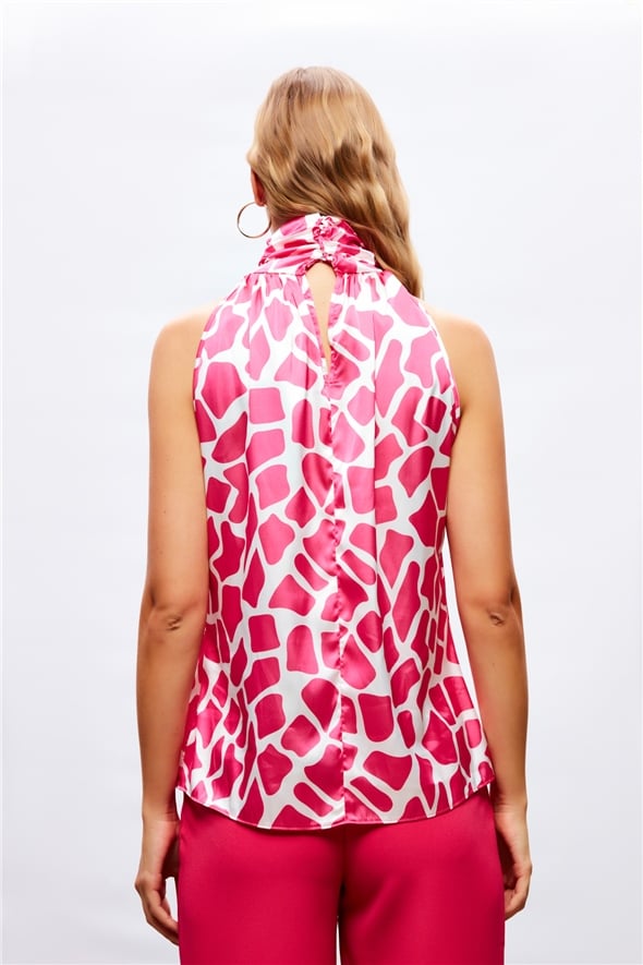 Patterned Sleeveless Blouse - PINK - LussoCA