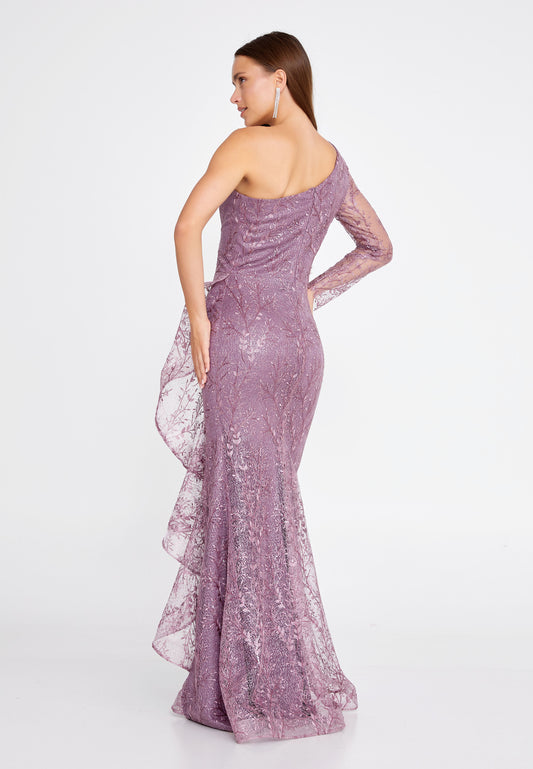 One Shoulder Maxi Lace Mermaid Regular Purple Wedding Guest Dress- Purple - LussoCA