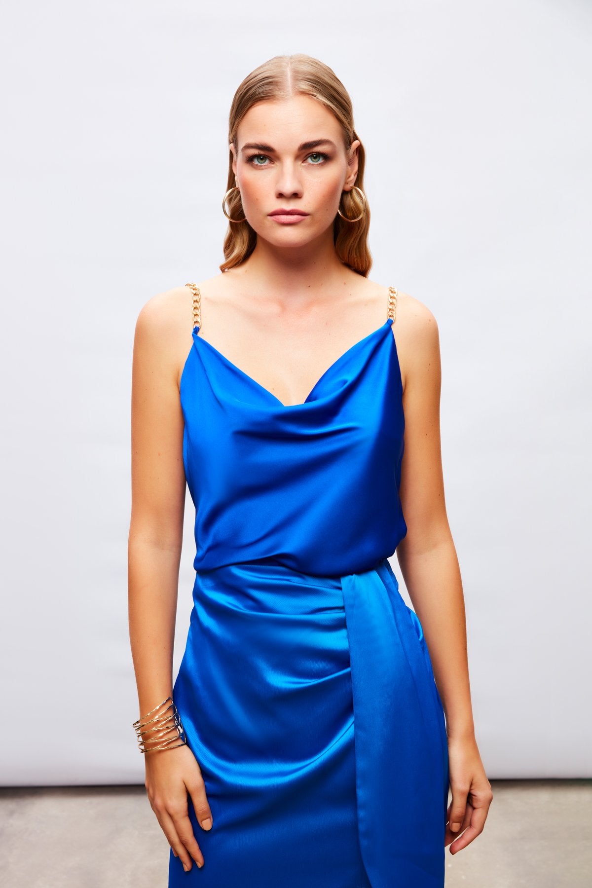 Chain Strap Satin Blouse - SAX BLUE - LussoCA