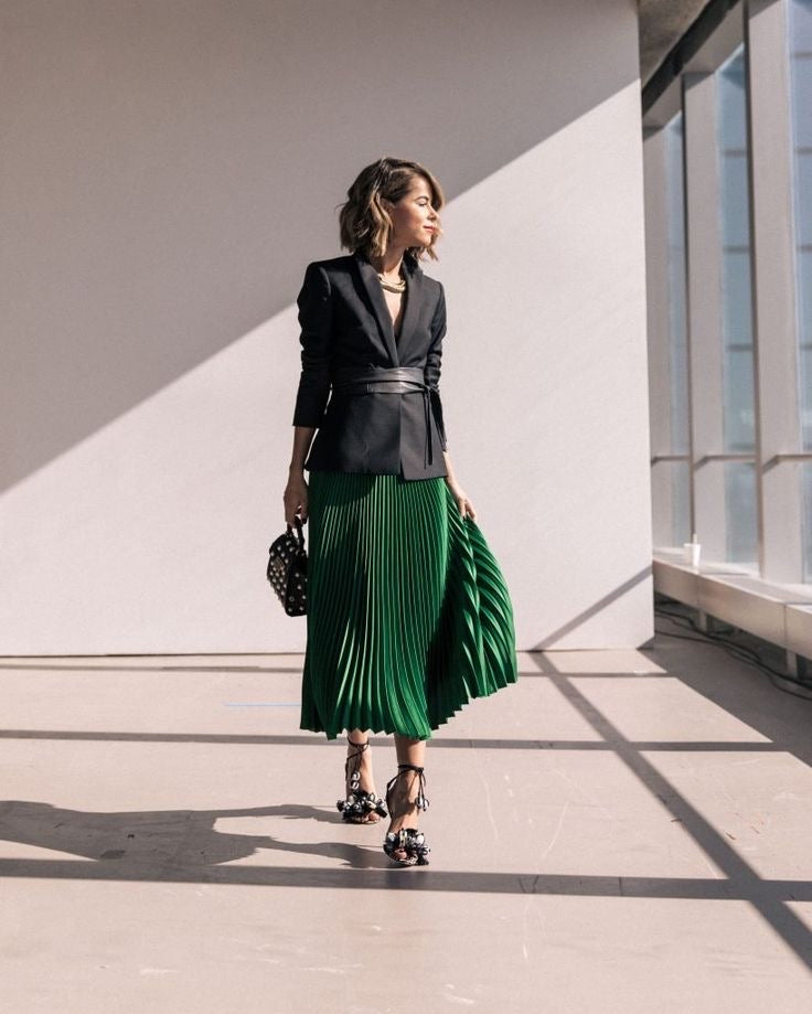 Trendy Shiny Satin Pleated Skirt-Bottom-LussoCA-Green-One size-LussoCA