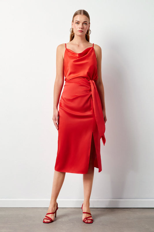 Tied Satin Skirt - Coral - LussoCA