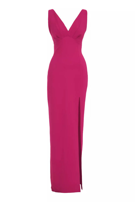 Fuchsia Crepe Sleeveless Long Dress - Fuchsia