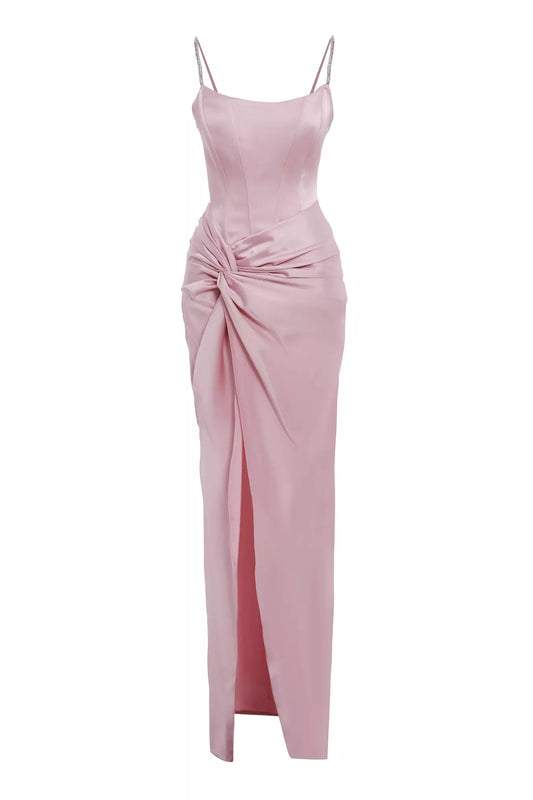 Satin Sleeveless Long Dress - Blush