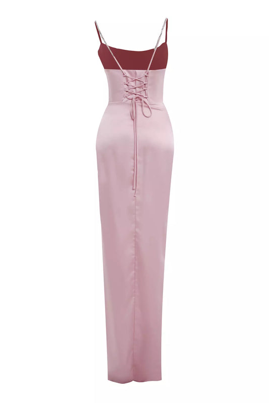 Satin Sleeveless Long Dress - Blush