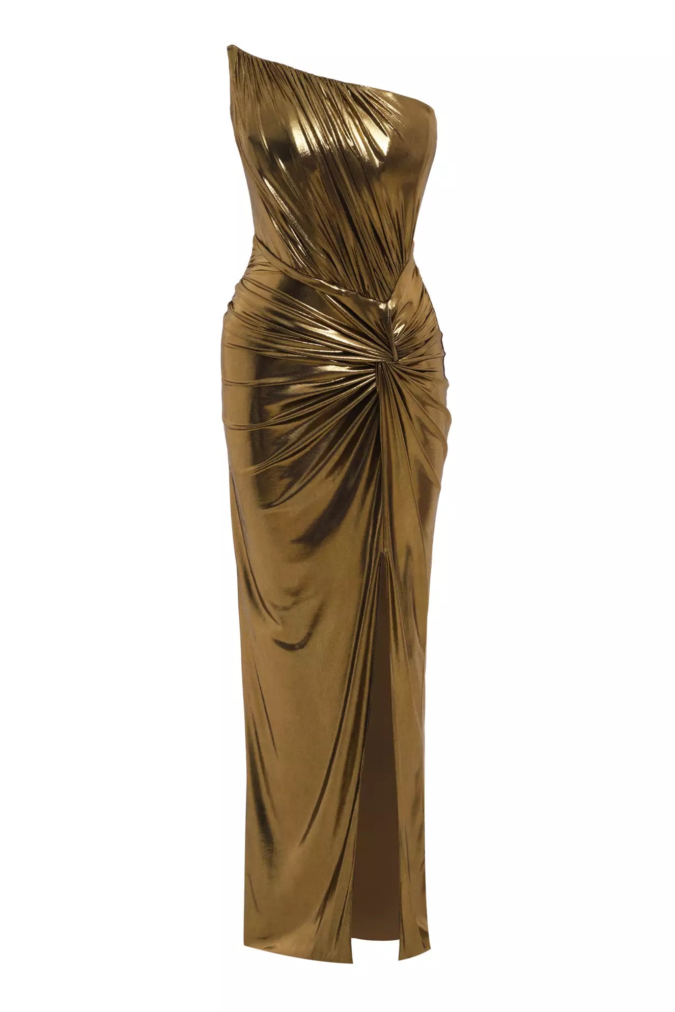 Strapless Shiny Knitted Sleeveless Long Dress - Rusted Gold