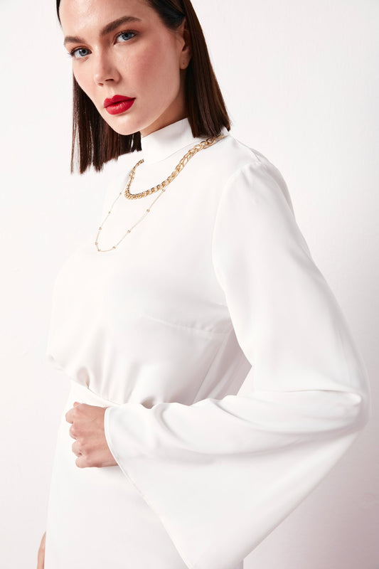 Spanish Sleeve Blouse with Necklace - ECRU - LussoCA