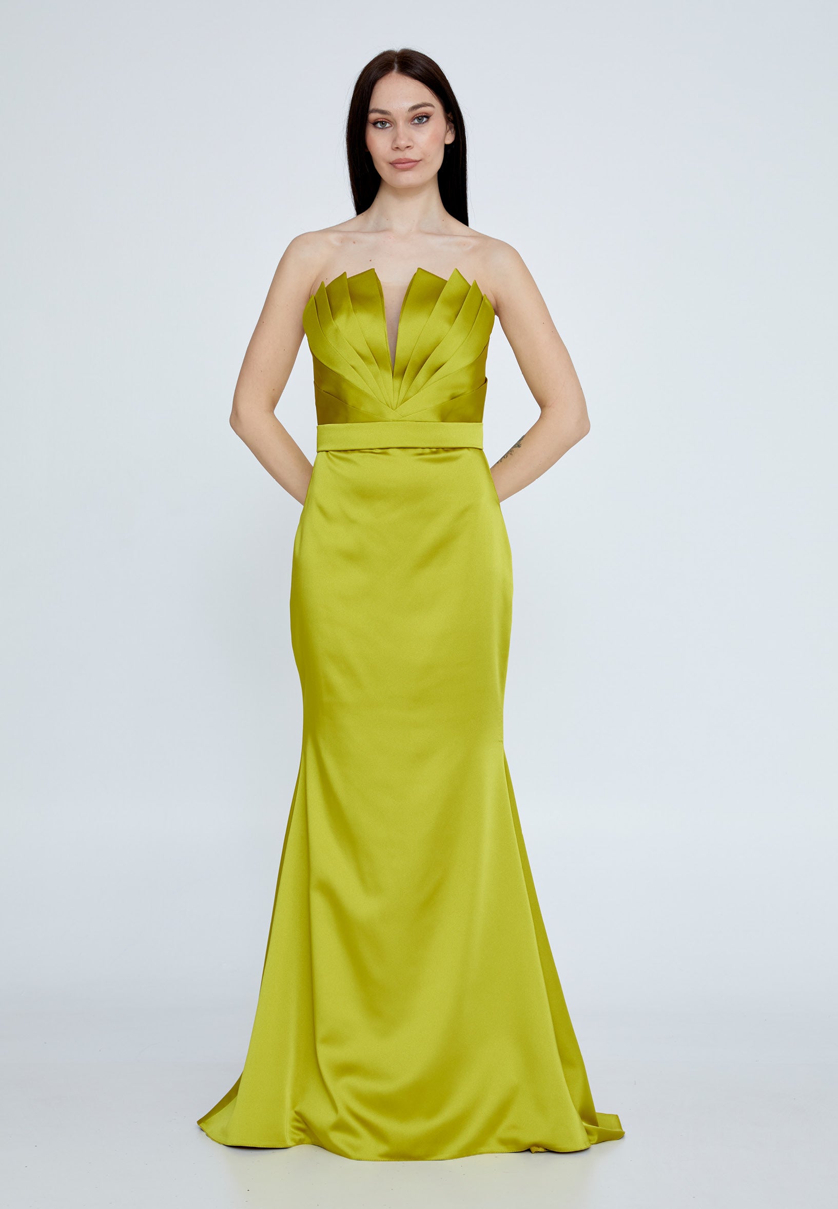 Lime Satin long dress without slit - LussoCA