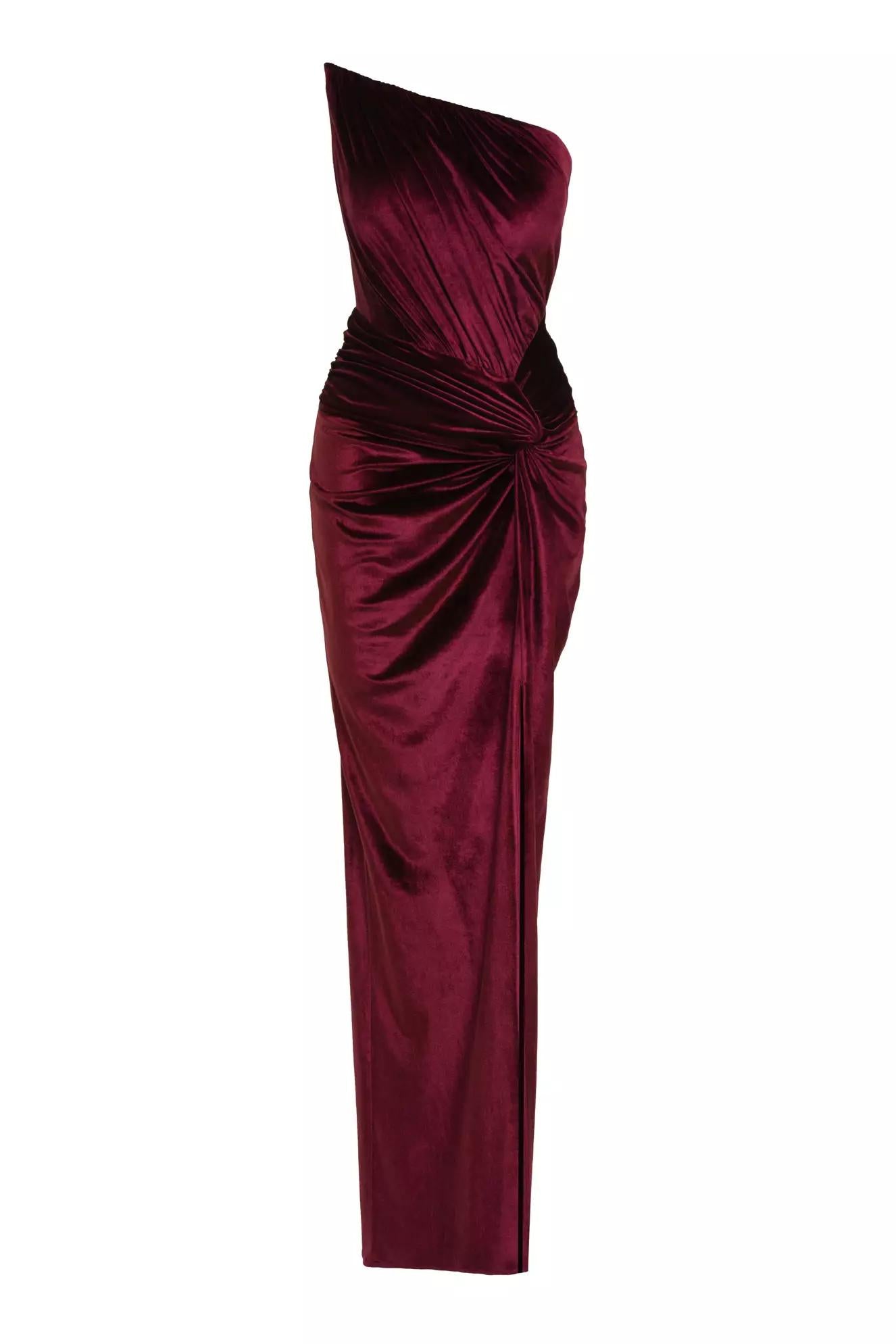 Velvet Strapless Wrap Maxi Dress with slit - Burgundy