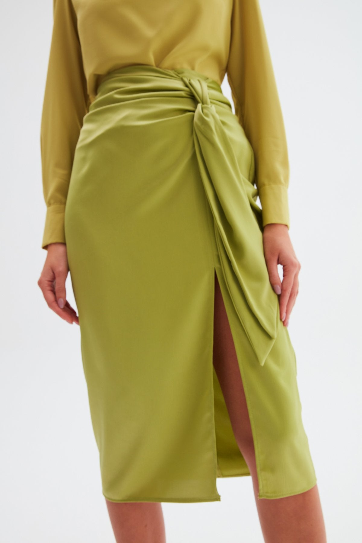 Tied Satin Skirt - Olive - LussoCA