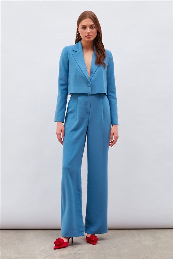 Pleated Crepe Trousers - Azure Blue