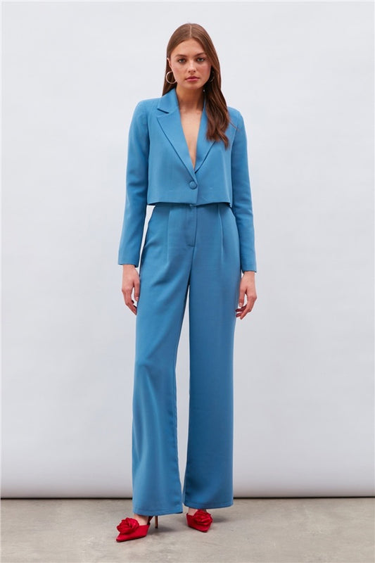 Pleated Crepe Trousers - Azure Blue - LussoCA