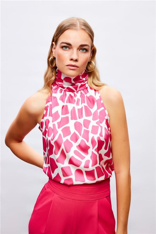 Patterned Sleeveless Blouse - PINK - LussoCA