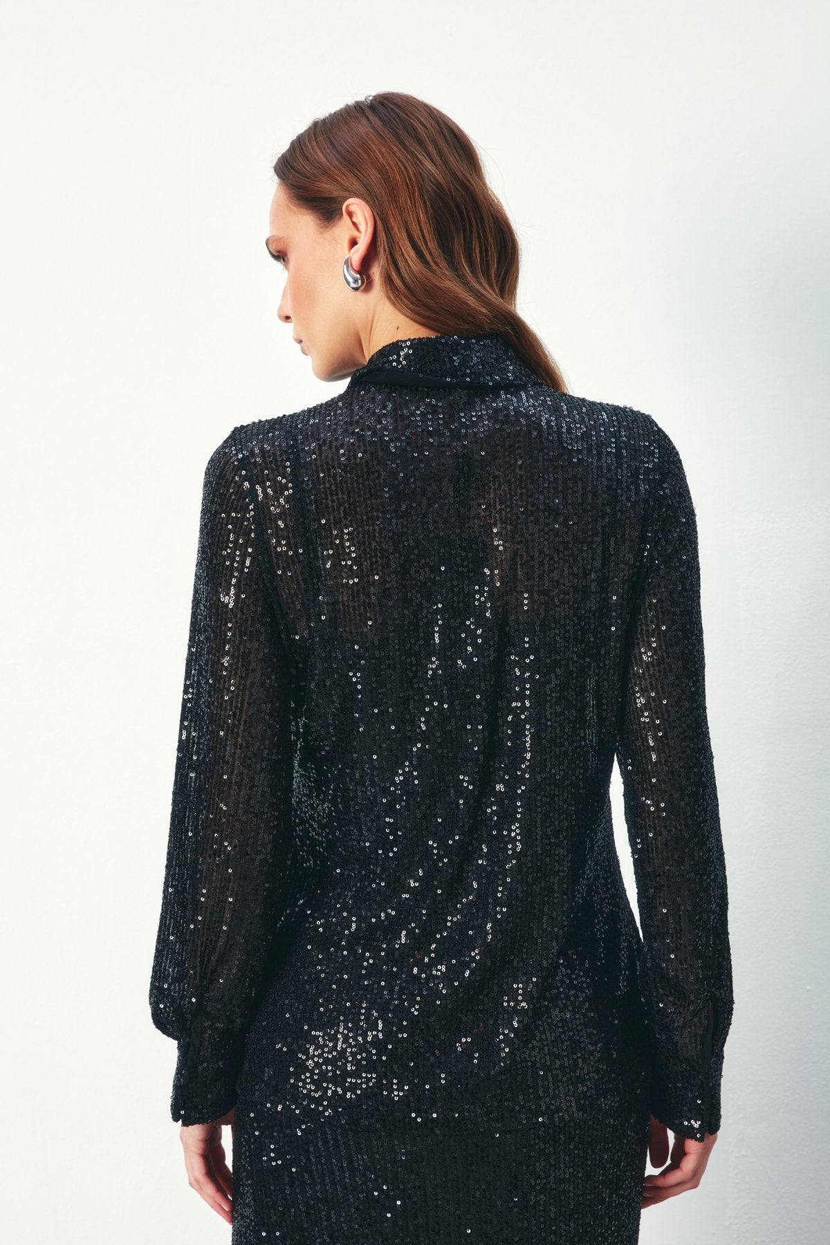 Sequined Casual Shirt - BLACK - LussoCA