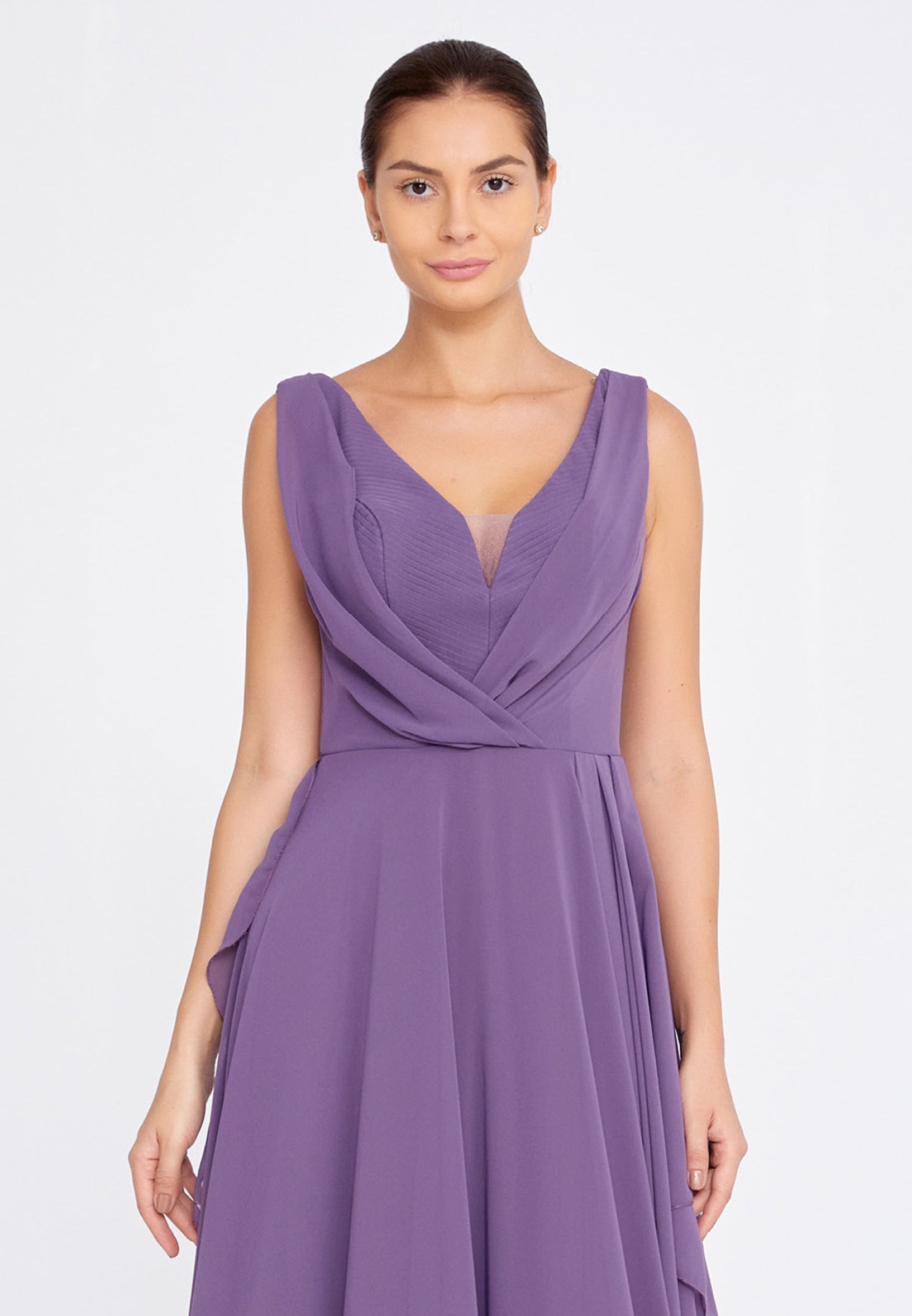 Sleeveless Maxi Chiffon Column Regular Purple Wedding Guest Dress - Purple - LussoCA