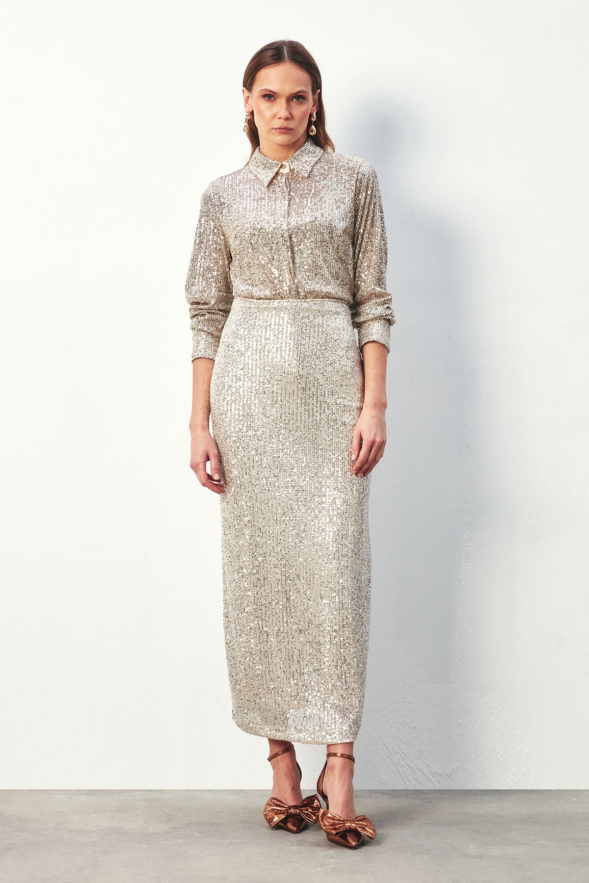 Sequin Ankle Length Skirt - Gold