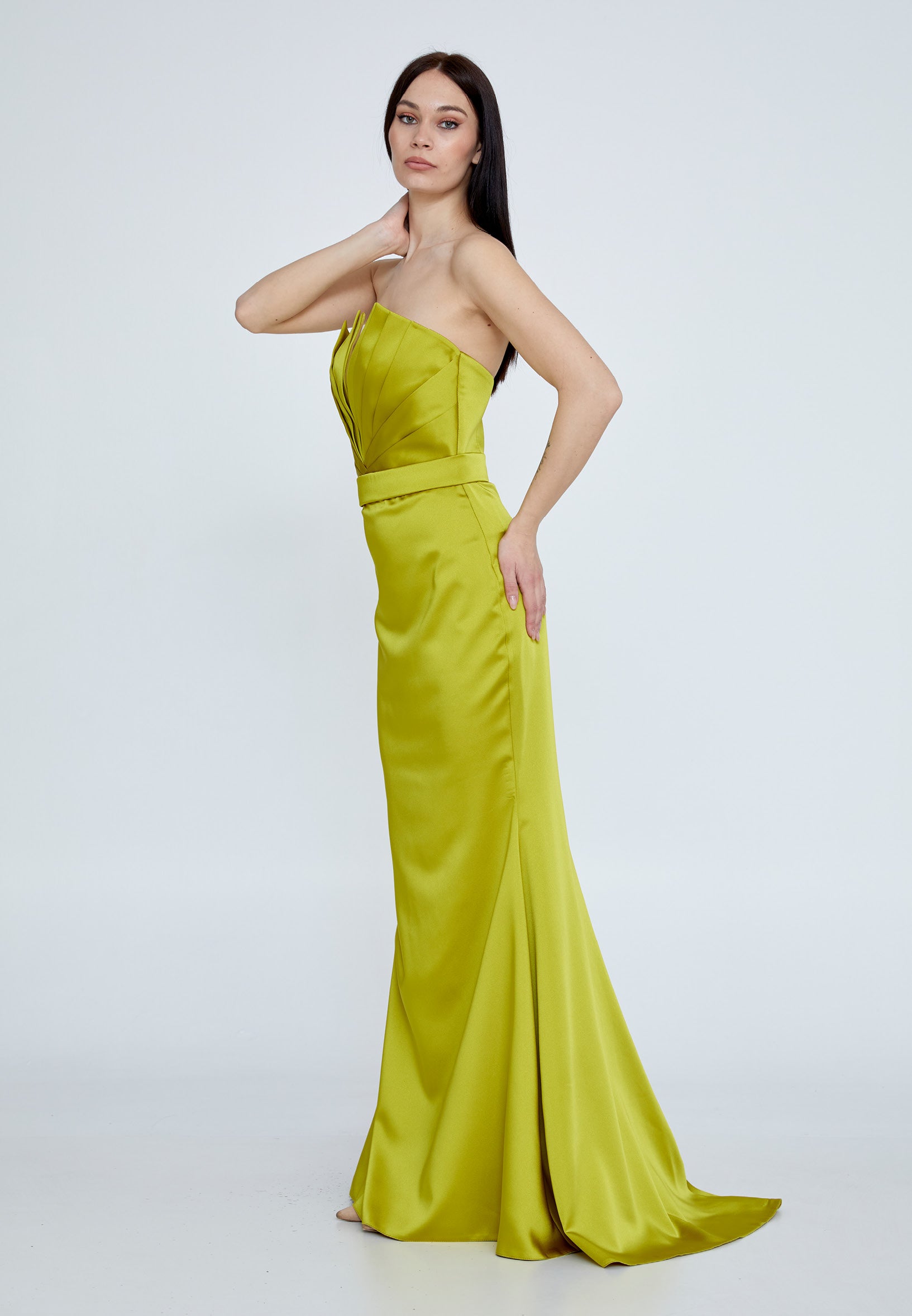 Lime Satin long dress without slit - LussoCA