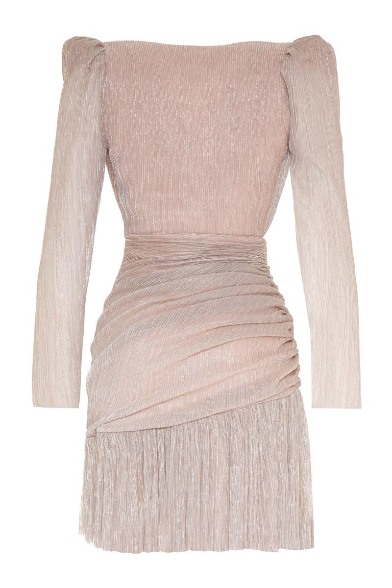 Metallic Long Sleeve Wrapped Mini Skirt Dress - Blush