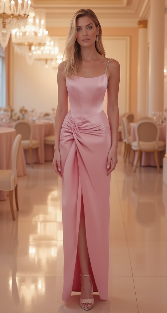 Satin Sleeveless Long Dress - Blush