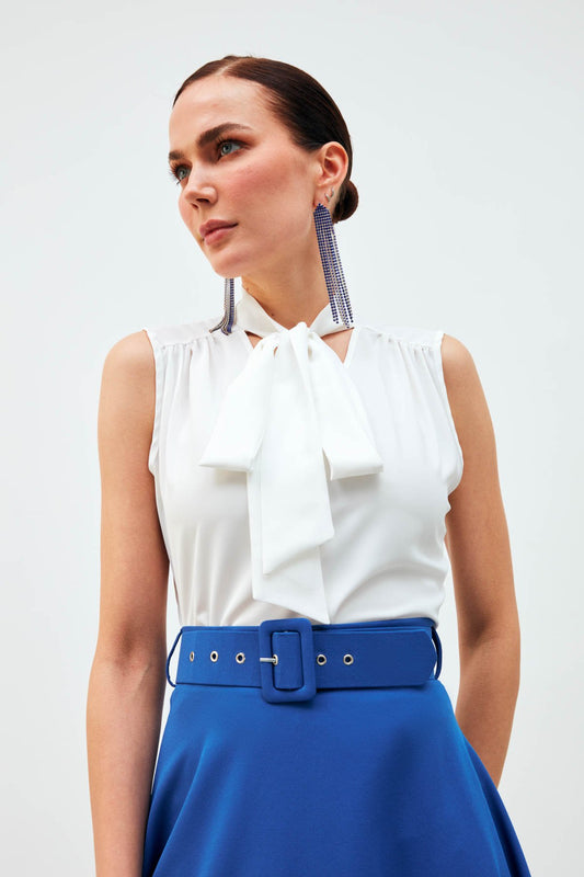 Sleeveless Blouse with Scarf - white - LussoCA