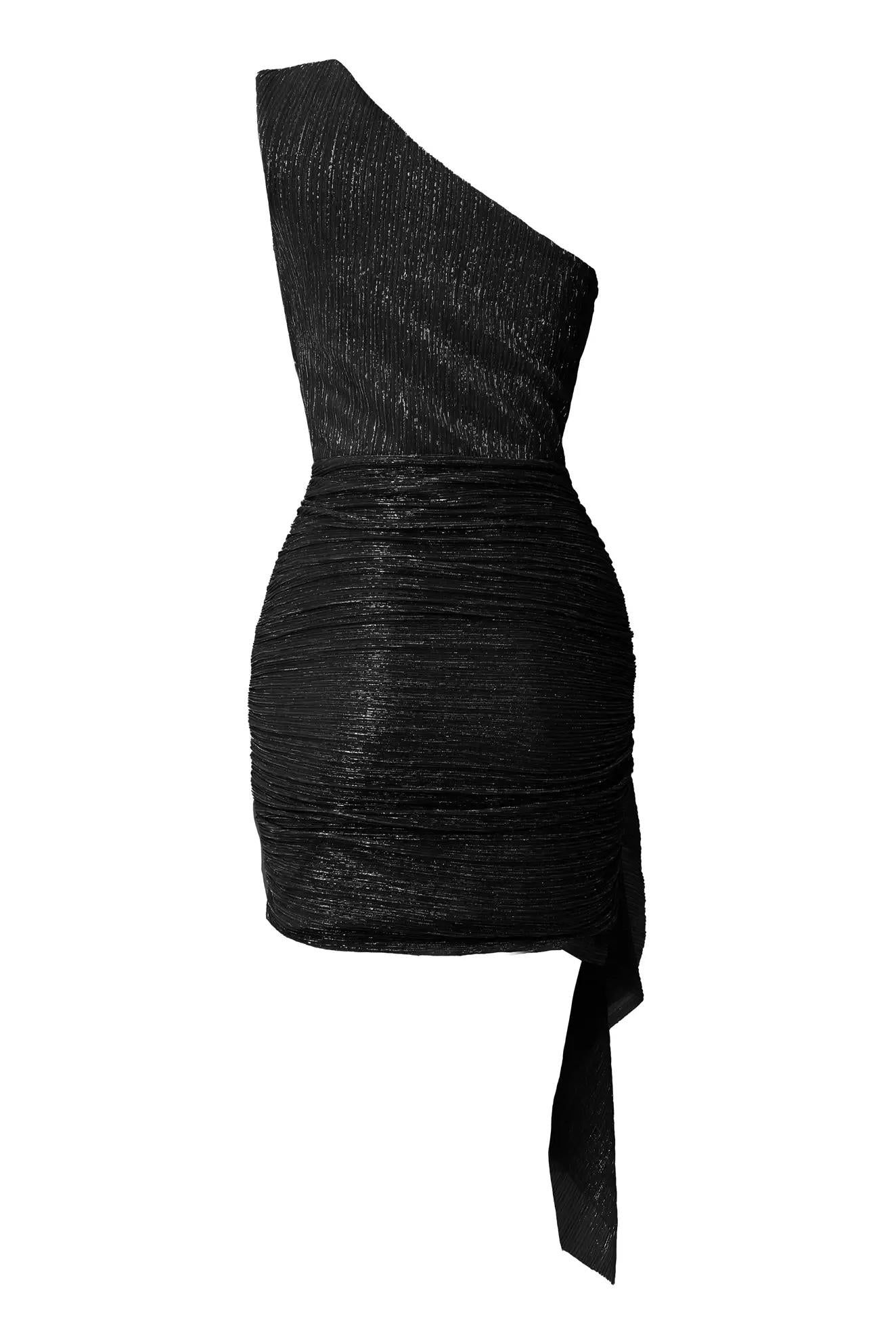 Moonlight Metallic One-Shoulder Mini Dress - Black