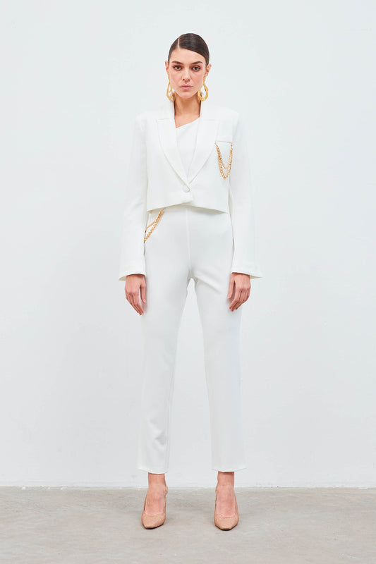 Chain Accessory Trousers - White - LussoCA