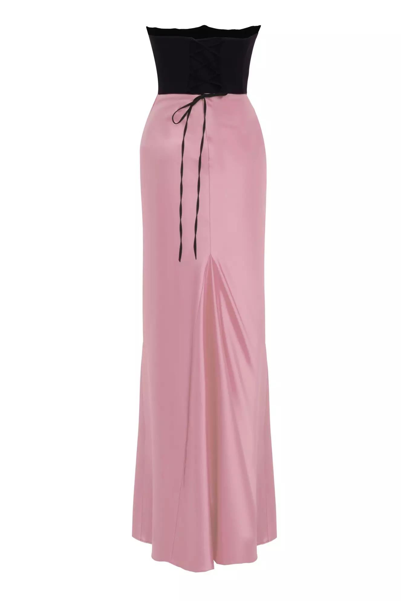 Strapless Sweetheart Maxi Dress with back Lace Up - Multicolor