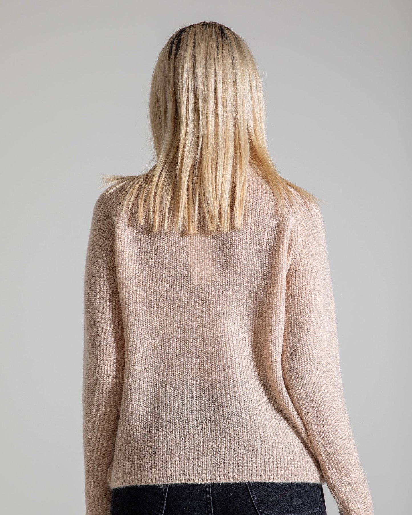 Turtleneck Long Sleeve Mohair Sweater - Beige