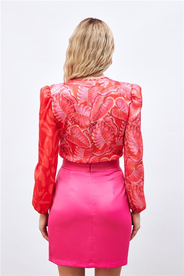 Mini Satin Skirt with Waist Detail - Fuchsia - LussoCA