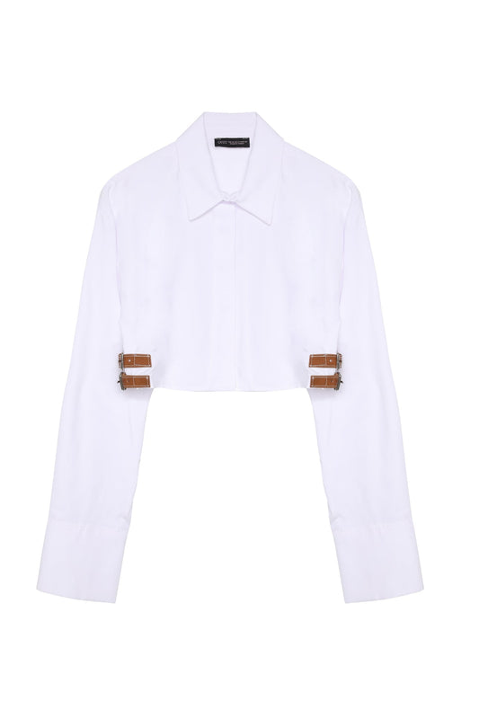 Crop Shirt with Belt Accessory - White - LussoCA