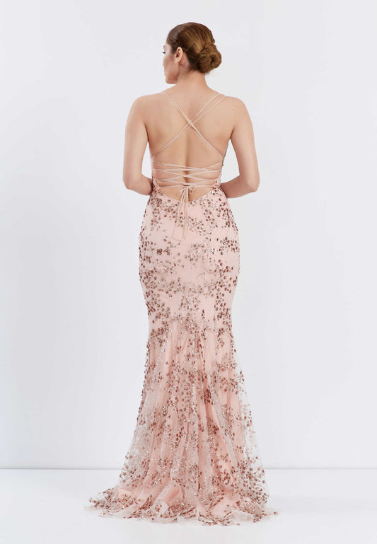 Sleeveless Maxi Tulle Mermaid Regular Pink Wedding Guest Dress - LussoCA