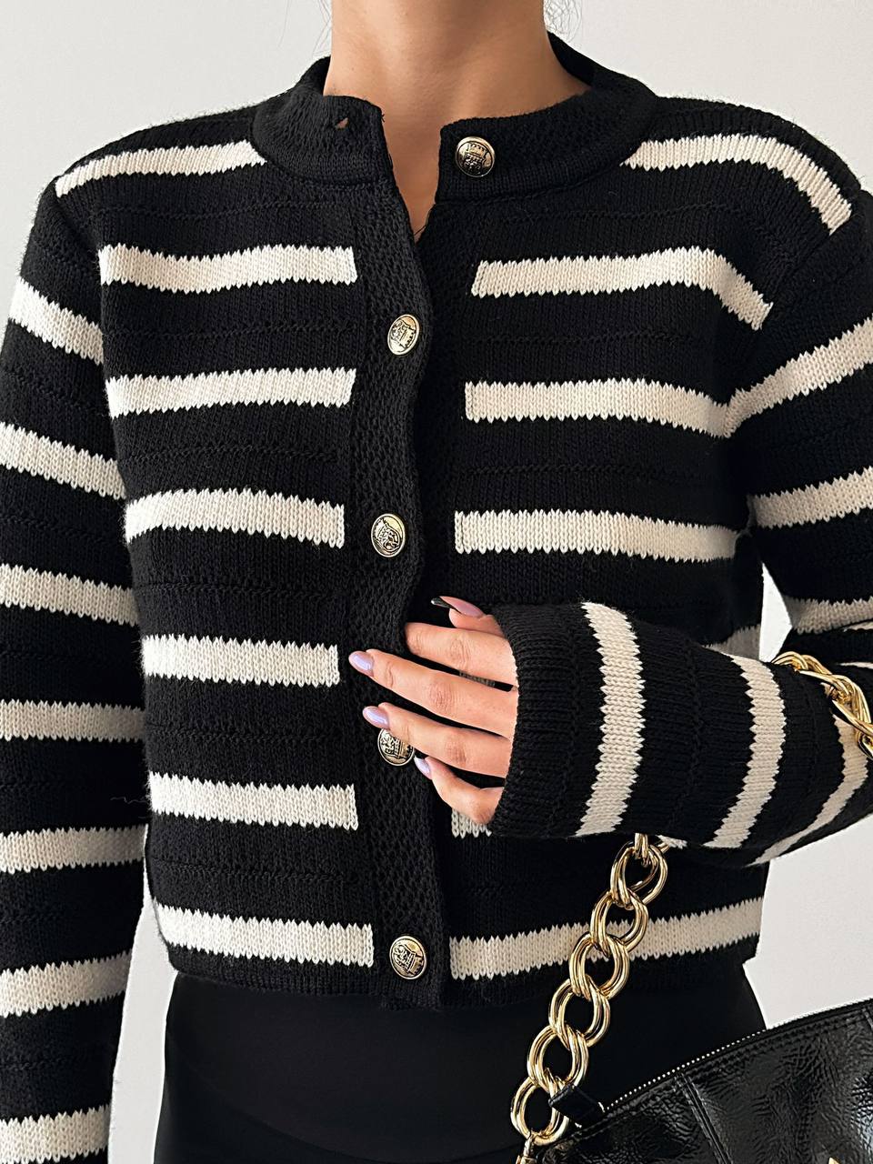 Striped Pattern Cardigan - Navy Blue